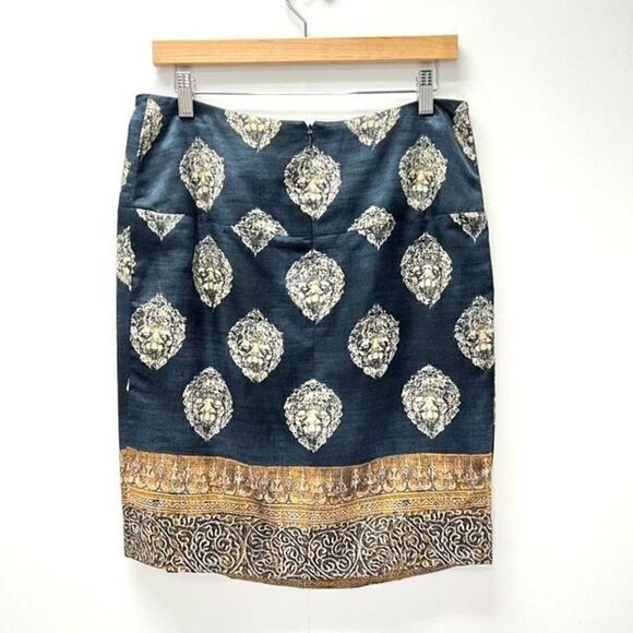 Pauw Amsterdam Pleated Blue Copper Abstract Pencil Midi Women’s 2 Silk Zipper - Picture 5 of 8